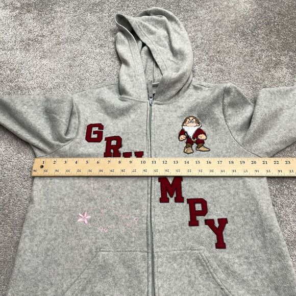 Disney Vintage Embroidered Grumpy Dwarf Sweatshirt Womens Large Gray Hoodie Zip - Picture 12 of 14